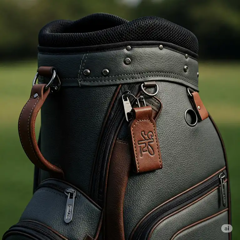 Close-up of a premium golf bag, highlighting its features and quality, representing the best golf bag options available.