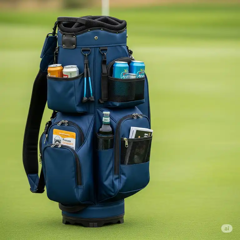 A premium golf bag cooler keeps your drinks chilled on the course, featuring durable construction and ample storage.