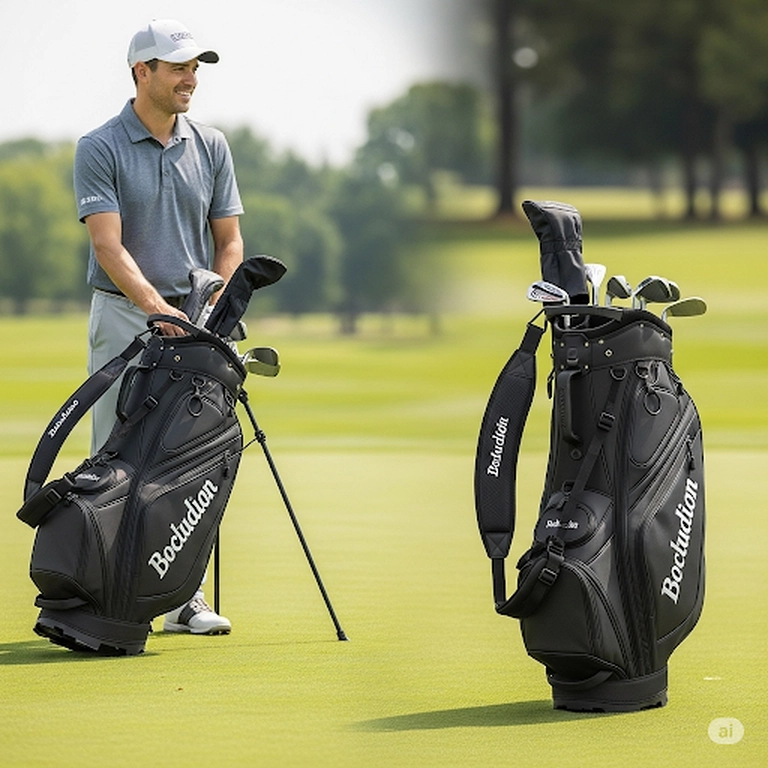Premium hybrid golf bag with stand and cart strap pass-through, ideal for golfers who walk and ride.