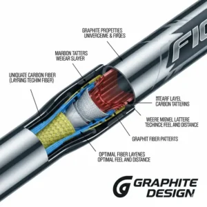 Diagram illustrating the advanced carbon fiber technology used in graphite design golf shafts for optimal feel and distance.