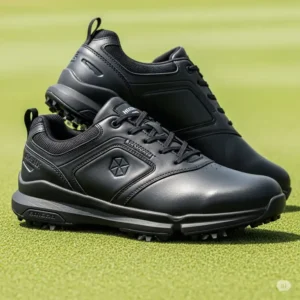 Stylish black golf shoes designed for both performance and aesthetics on the green.