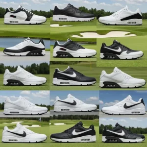 Collage showcasing various styles and colorways of Air Max golf shoes, offering diverse options for golfers.