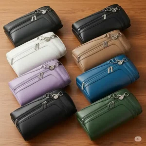 Various color options of a stylish golf shoe bag displayed, offering choices to match any golf enthusiast's preference.