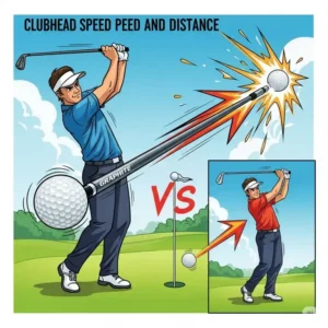 Animated illustration of a golfer achieving greater clubhead speed and distance with a high-performance graphite design golf shafts.