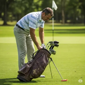 Golfer retrieving a club from their reliable and functional golf bag during a game, a testament to the best golf bag.