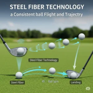 Diagram showcasing how advanced **steel fiber golf shafts** contribute to a more consistent and controlled ball flight.

