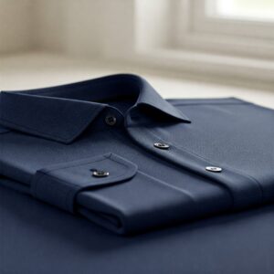 Detailed view of a neatly folded long sleeve golf shirts, highlighting its features.