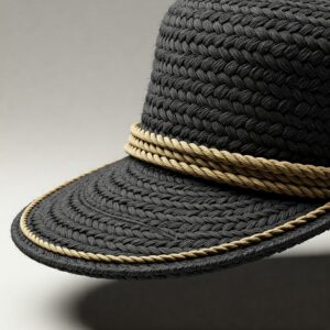Side view of a classic golf rope hat, highlighting the rope detail and brim.