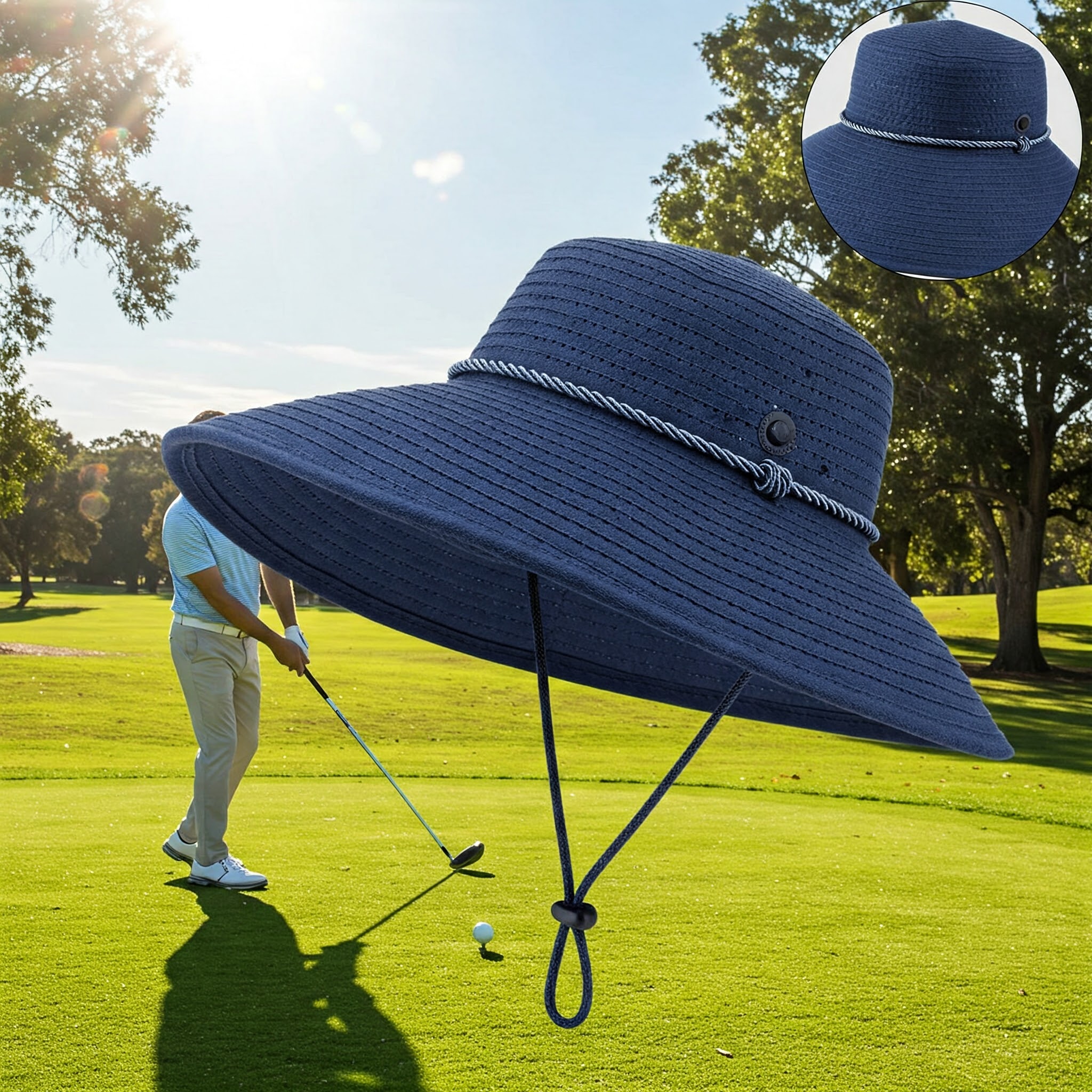 Golf rope hat providing excellent sun protection for a day on the green.