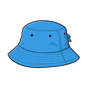 Bright blue golf bucket hat designed for kids, shown in an illustration.