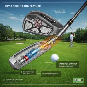 Illustration explaining a key technology feature of Lazarus Golf Clubs, such as a specialized clubface or shaft design.