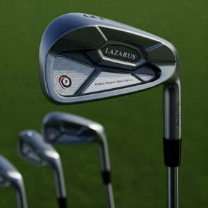 Detailed illustration showcasing a set of Lazarus Golf Clubs irons, emphasizing precision and control.
