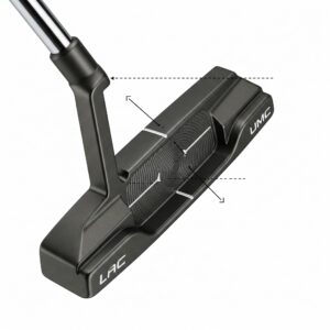 Detail of a precision left-handed men's golf putter, emphasizing its alignment features, important for completing your mens left hand golf clubs collection.