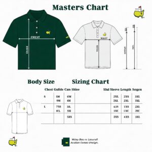 Sizing chart for masters golf shirt to ensure the perfect fit.