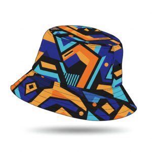 Golf bucket hat illustration with a modern geometric pattern.