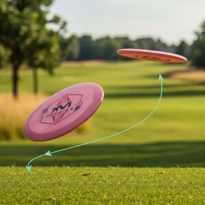 Graphic of a prodigy disc golf midrange disc in flight, demonstrating its versatile performance on the course.