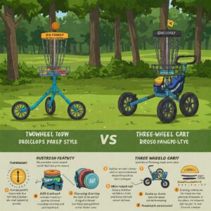 "Disc golf cart types: comparison of two-wheel and three-wheel models."