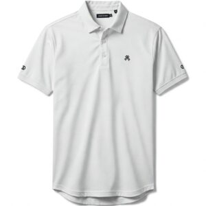 Front view of a classic white golf shirt, perfect for the golf course or casual wear.
