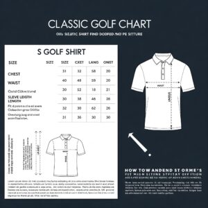 Size chart for a white golf shirt, helping customers find their ideal fit.