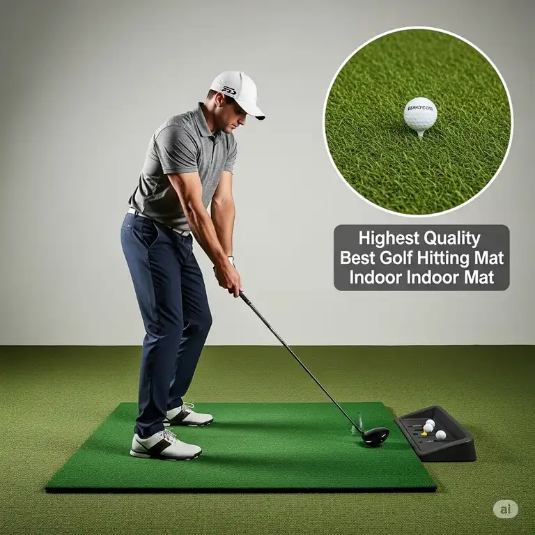 "A golfer hitting a golf ball off the best golf hitting mat, showcasing its realistic feel and durability for indoor practice."