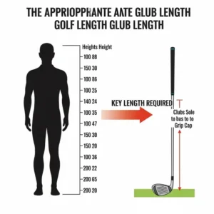 "Diagram showing how to measure golf club length by height, with an arrow indicating the measurement from the sole to the grip cap."