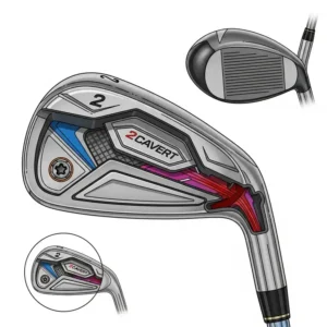 Detailed illustration of the clubhead design of a modern 2 iron golf club, highlighting its features.