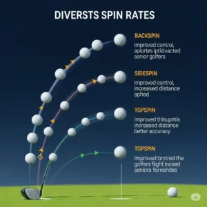 Graphic illustrating different golf ball spin rates, highlighting how specific spin characteristics in golf balls can benefit **best golf balls for seniors**.