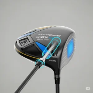Close-up illustration of a modern, lightweight golf driver, specifically engineered for senior golfers to maximize swing speed, making it part of the **best golf club sets for seniors**.