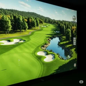 Close-up of a crystal-clear display screen, highlighting the realistic graphics found in top rated golf simulators.
