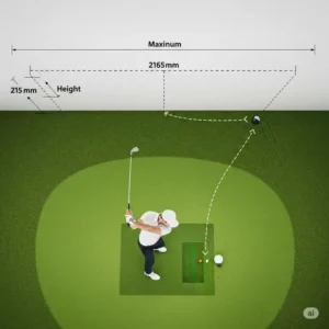 "Overhead view of a golf swing path with essential ceiling height for a golf simulator dimensions marked for optimal setup."