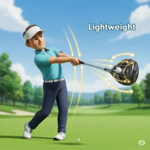 An animated golfer with a moderate swing speed using a lightweight driver, illustrating why it's among the best golf drivers for high handicappers to increase clubhead speed and launch.