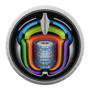 Cross-section view of a golf ball's multi-layer core construction, emphasizing core technology in the **best golf balls for seniors** players.