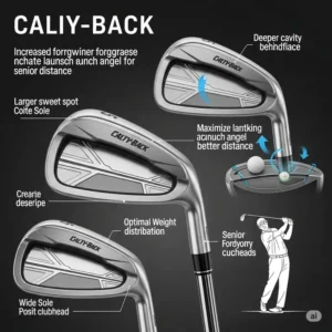 Illustration of cavity-back golf irons, demonstrating their design features that offer increased forgiveness for senior players, a key component of the **best golf club sets for seniors**.