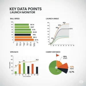 An infographic illustrating key data points measured by a best launch monitors for golf, such as ball speed, launch angle, spin rate, and carry distance.