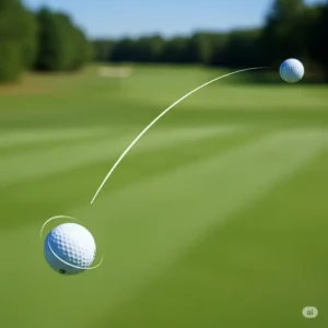 Visual representation of a golf ball's high, controlled flight path after being struck by a 9 iron.