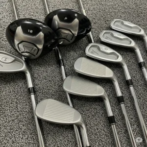 "A neatly arranged set of left-handed women's irons, showcasing various lofts for different shots."