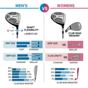 Infographic comparing key specifications of the best ladies golf clubs, including shaft flex and grip size, for improved performance.