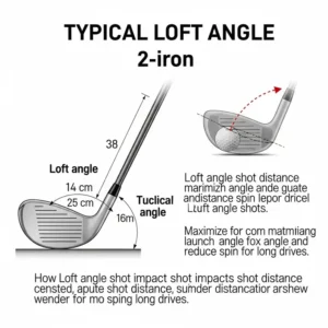 Diagram illustrating the typical loft angle of a 2 iron golf club, crucial for long-distance shots.
