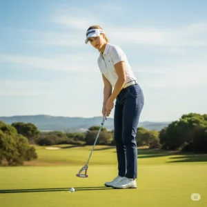 A woman golfer confidently putting with a precision-designed putter, showcasing control found in the best ladies golf clubs.