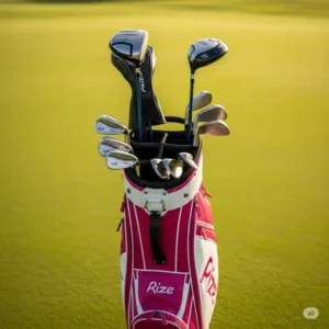 "A golf bag filled with a complete set of left-handed women's golf clubs, ready for a round."