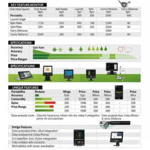 A visual comparison chart highlighting features and specifications of different types of best launch monitors for golf, aiding in selection of the best device.