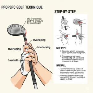  A detailed diagram illustrating proper golf grip technique, crucial for home golf practice.