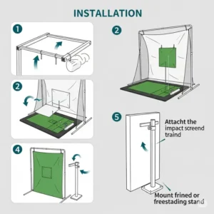 Diagram or illustration showing the straightforward process of installing a golf impact screen, highlighting its user-friendly design.