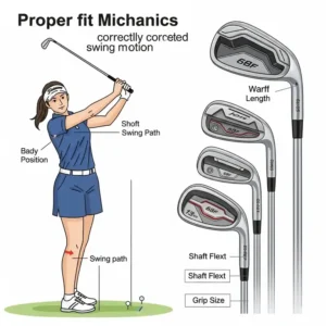 Illustration demonstrating optimal golf swing mechanics for women, highlighting how the best ladies golf clubs enhance form.