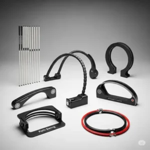 Various types of path golf swing trainers, including alignment sticks and swing gates, for different training needs.