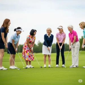 A diverse group of women golfers enjoying a round, featuring various sets of the best ladies golf clubs.