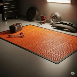 Indoor golf chipping mat setup for convenient practice and training in any weather.