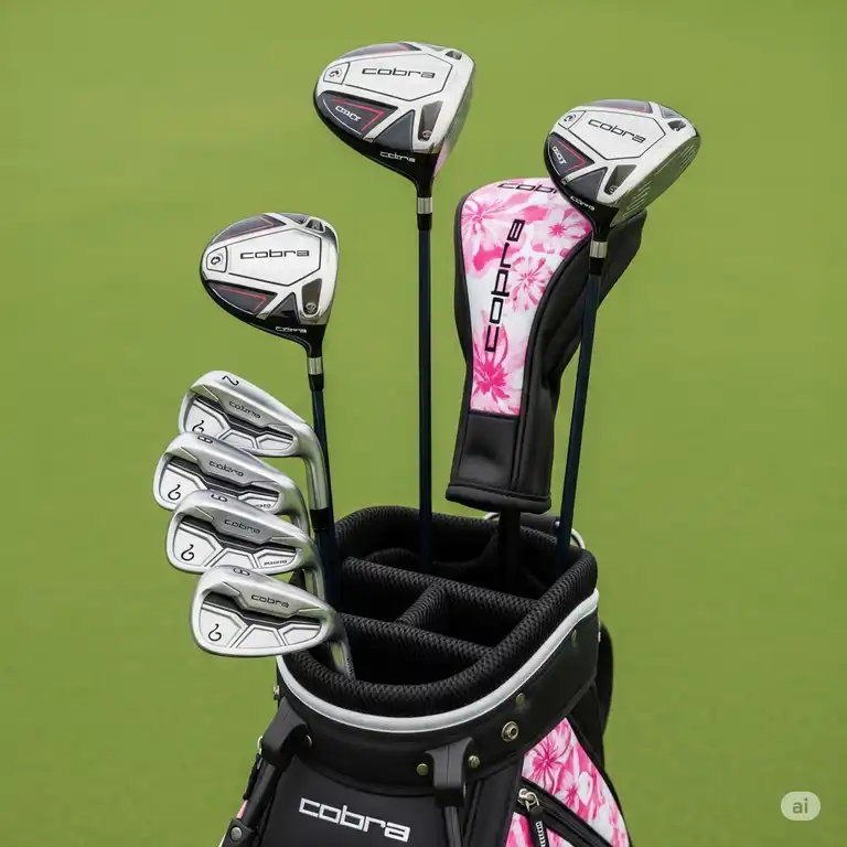 Complete set of cobra ladies golf clubs, designed for performance and style, ready for the course.