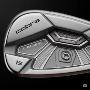 Close-up view of a Cobra ladies golf iron clubface, highlighting the innovative technology for improved ball striking and forgiveness.