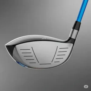 Close-up of a modern left-handed golf driver from a set of left handed golf clubs, showcasing its clubface and shaft designed for optimal power and accuracy.